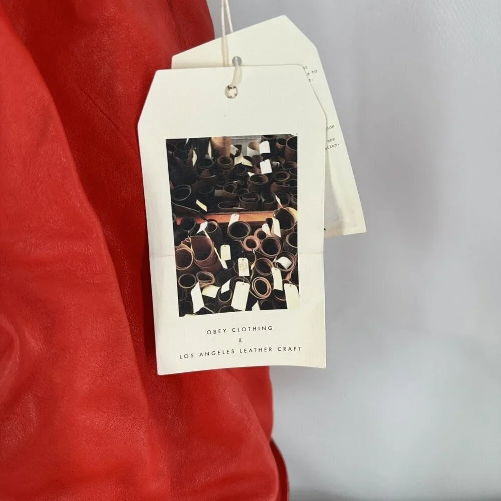 Rare NWT Obey x Los Angeles Leather Craft Rosyln Bucket Bag in Poppy Red